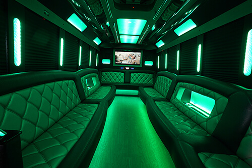 Party bus with green lighting