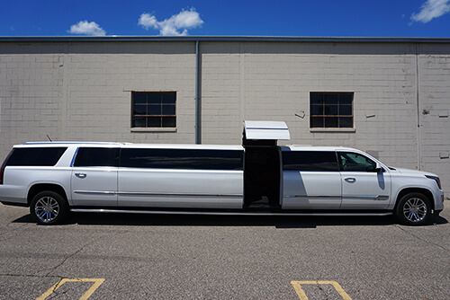 white Cadillac Escalade limo