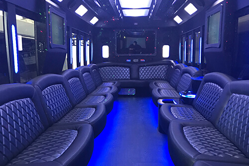 Leather seats in a Party Bus