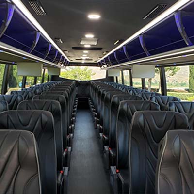 leather seats on a charter bus