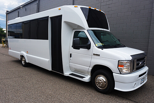 White party bus exterior