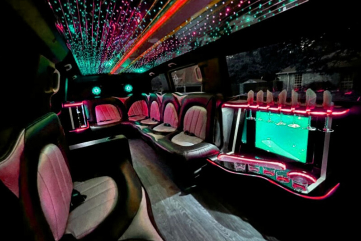 Limousine interior with leather seating