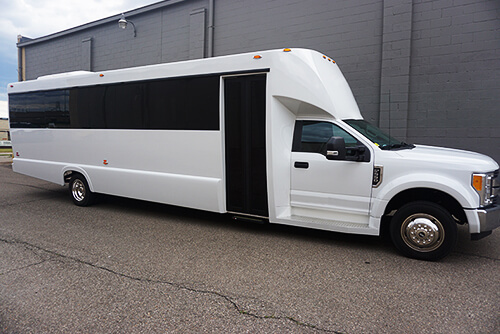 White party bus exterior