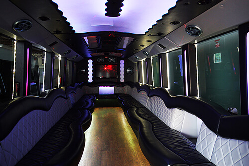 Inside a large party bus