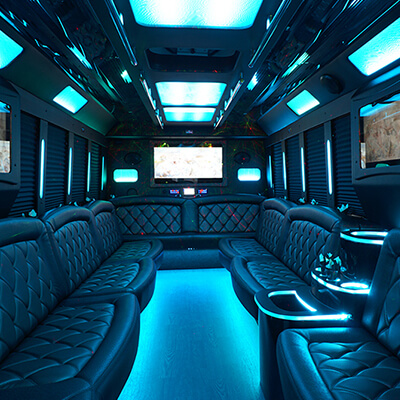 large group limo bus interior